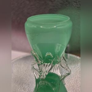 Vintage Murano Opalite Jadite Green Bonbonniere Italy Art Glass Jar Without Lid